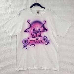 Vintage Y2k Airbrush T-Shirt Butterfly Medium White Erica Graffiti Streetwear